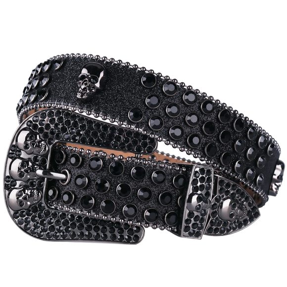 Men Women Skull Rhinestone Belts Crystal Luxury Strap Studded Belt For Cowboy🐦 - Picture 1 of 7